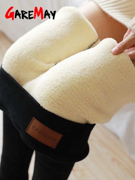 Perneiras femininas garemay na cintura alta 12%de spandex calças quentes de inverno lã de veludo grossa calça de fã para 220922