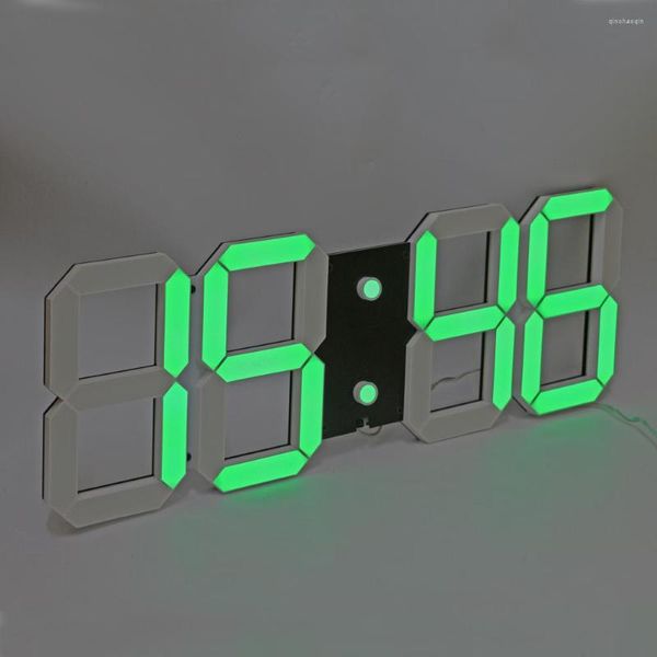 Relógios de parede Relógio de LED digital 3D Grande contagem de contagem de contagem com controle remoto Suporte de suporte ao alarme Temperatura Configurações de calendário verde