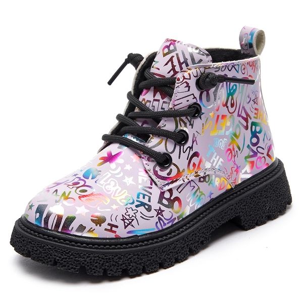 Boots Kids Inverno Sapatos de pele PU CURILHA CRIANÇAS PARA MENINAS BOTA DE ATONO DE MATHA DE 4 10 anos tamanho 26 35 BEIGE PINHA PLACA BELA 220921