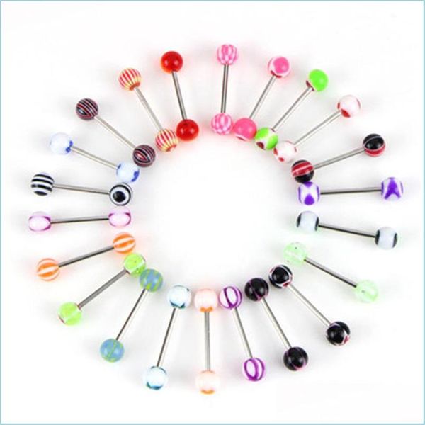 Dil halkaları 100pcs/lot vücut takı moda karışık renkler dil tounge halkaları barlar barbell piercing c3 damla teslimat 2021 dhseller2010 dhnka