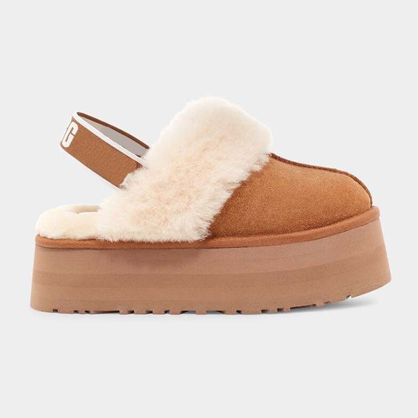 Designer-Hausschuhe, flauschige Winter-Ultra-Mini-Stiefel, Plattform-Haus-Slipper, Kastanienbraun, echtes Leder, für den Innenbereich, dicker Boden, Australien-Schneestiefel