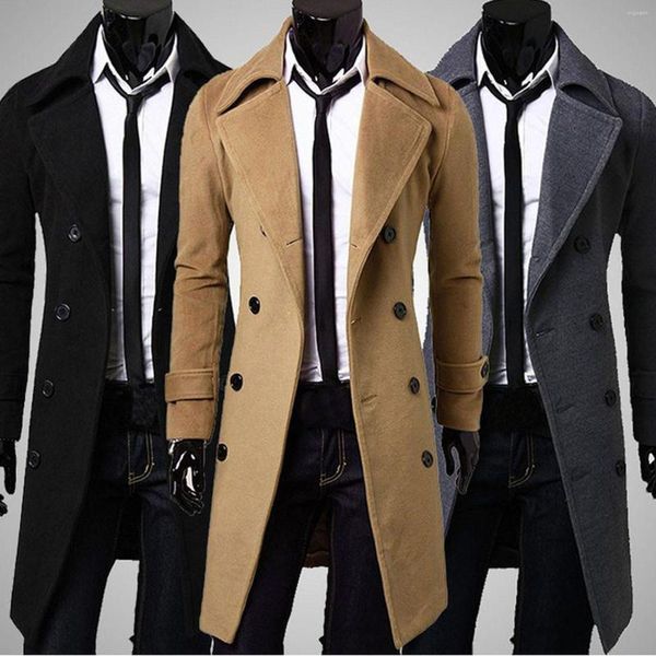 Giacche da uomo Inverno Uomo Trench Coat Giacca lunga Doppiopetto Antivento Sottile Soprabito bello