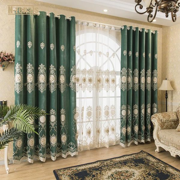 Vorhang im europäischen Stil, Rollos, Blumenstickerei, für Schlafzimmer, Arbeitszimmer, Wohnzimmer, Seil, gefaltete Blumen und Perlen