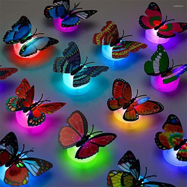 Nachtlichter 3D bunter LED-Schmetterling mit Batterie selbstklebende DIY-Wandaufkleberlampe für Hochzeit, Geburtstag, Weihnachten, Party, Schlafzimmer-Dekor