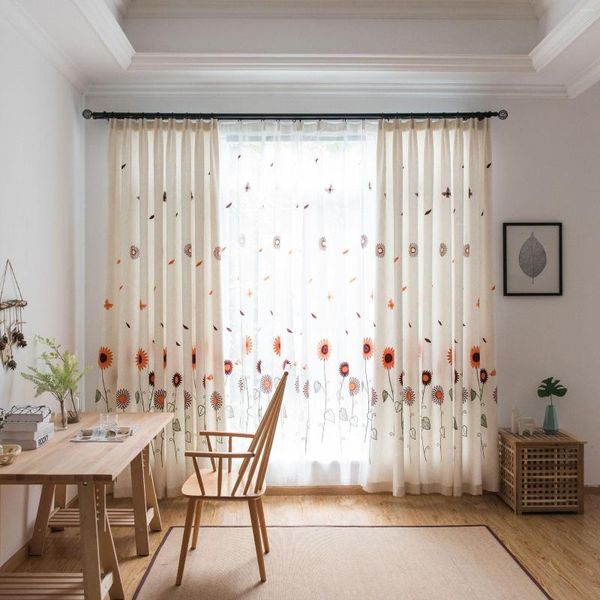 Vorhang Beige Sonnenblumen Vorhänge für Wohnzimmer Schlafzimmer Baumwolle Leinen Bedruckte Fensterbehandlung Vorhänge Sheer Customized