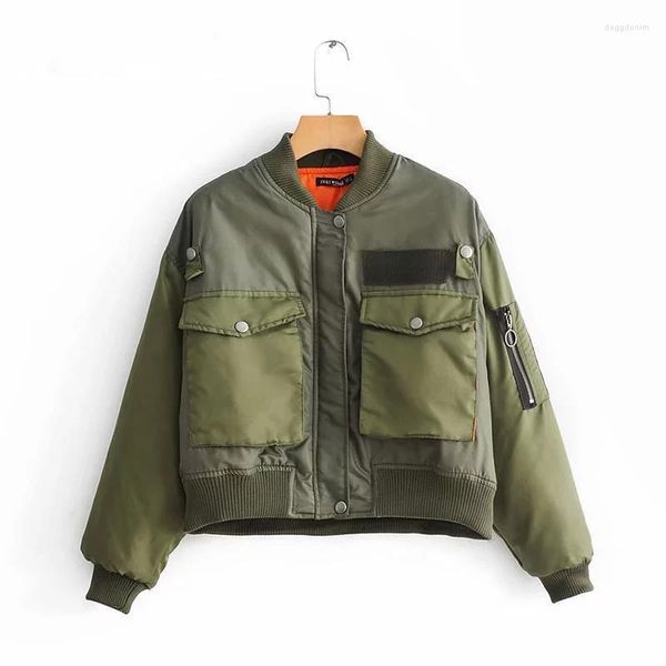 Giacche da donna Donna Verde militare Moto Biker Bomber Giacca da pilota Top corto Manica lunga Cappotto femminile Capispalla Chaquetas