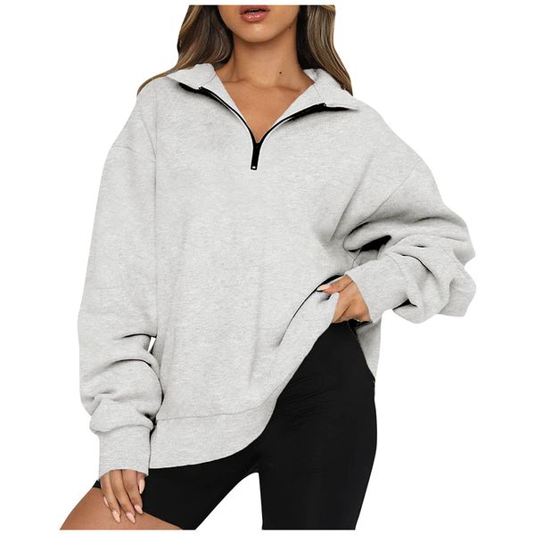 Women Hoodies Loose Oversized Half Zip Pullover Long Sleeve Sweatshirt Quarter Zip Hoodie Sweater Teen Girls Fall Clothes