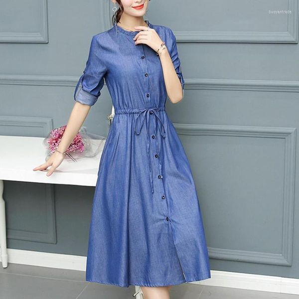 Повседневные платья весенний осенний женский джинсовый платье элегантное джинсы с длинным рукавом плюс размер 2xl