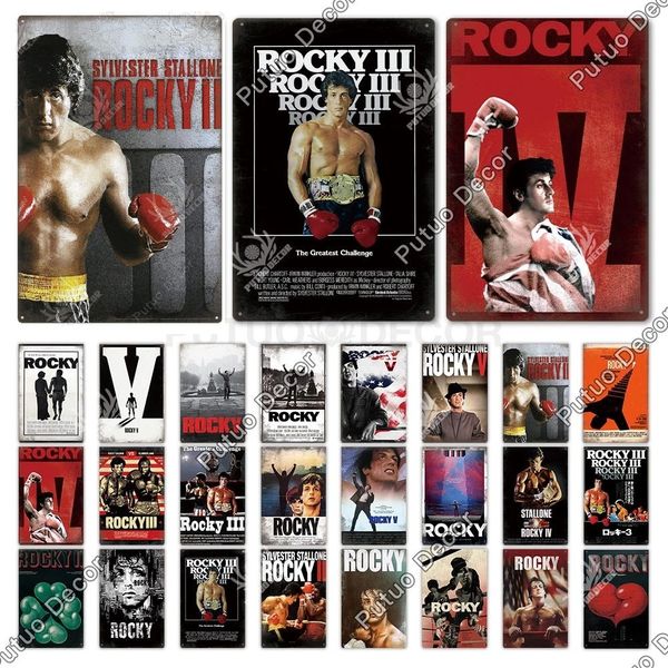 Famosi Rocky Men Metal Painting Signs Poster di film in latta vintage per Bar Pub Club Home Theater Man Cave Appassionato di boxe Decorazione da parete Dimensioni 30X20CM