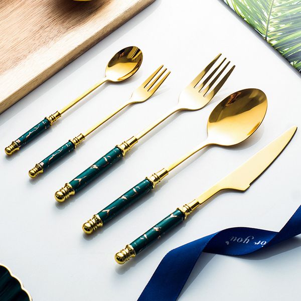 5pcs/conjunto de utensílios de mesa cerâmica Spoon Spoon Knife Vintage Conjunto