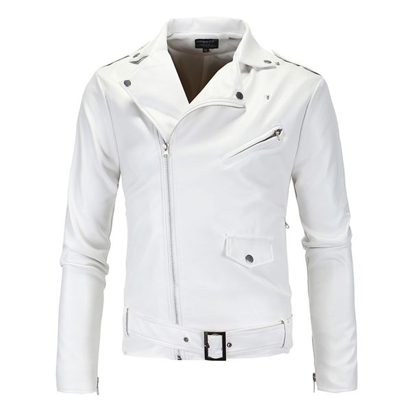 Herren Leder Faux Slim White Jackets Schräge Reißverschluss Motorrad Outwear Moto Biker PU -Mäntel Größe 4xl 220922