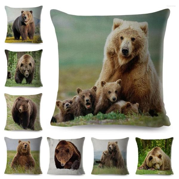 Kissen Wilder Braunbär Bedruckter Fall Dekor Gefahr Tierbezug Polyester Kissenbezug für Zuhause Auto Sofa 45 45 cm