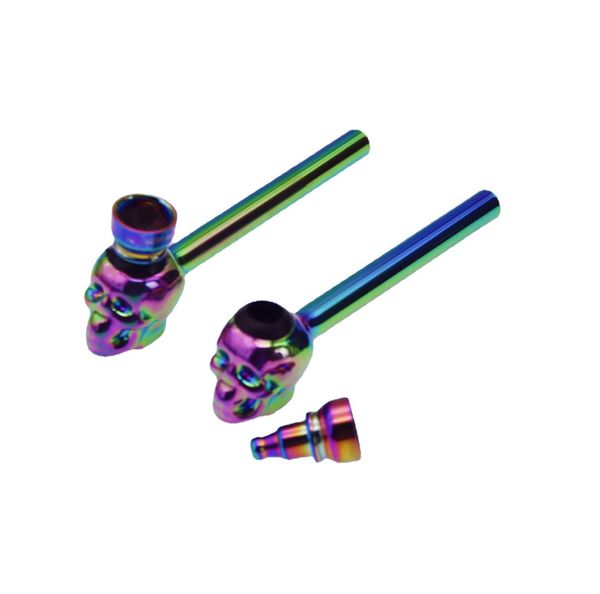 tubi per fumatori in metallo Galvanotecnica testa di teschio color arcobaleno Mini pipa per tabacco tubo per pipa da fumo assemblato rimovibile a vite all'ingrosso