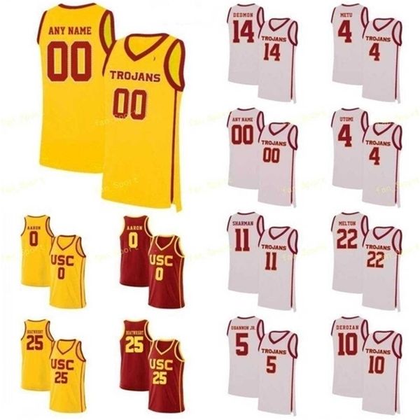 SJ NCAA College USC Trojans Basketball Jersey 21 Onyeka Okongwu 22 Drake London 23 Max Agbonkpolo 24 Brian Scalabrine Custom Stitched