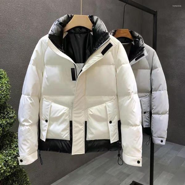 Мужская пуховая куртка высокого качества, пальто с хлопковой подкладкой, белая двухцветная зимняя теплая модная куртка с хлебом