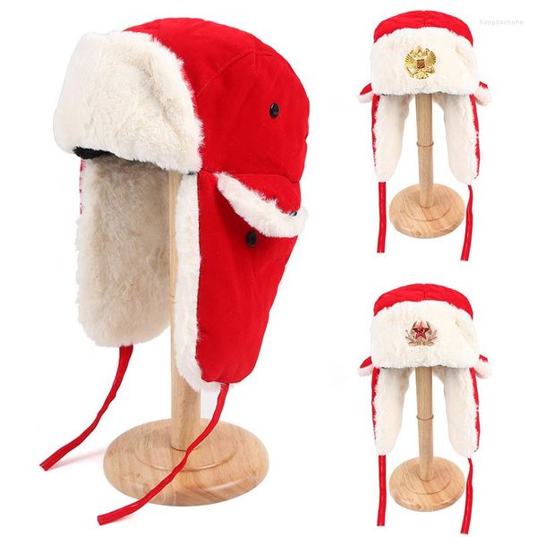 Boinas chapéus de inverno mulher 2022 Ushanka exército soviético russo -bombardeiro chapéu de ouvido flapa quente peles fofas fofas de esqui vermelho tampa de neve