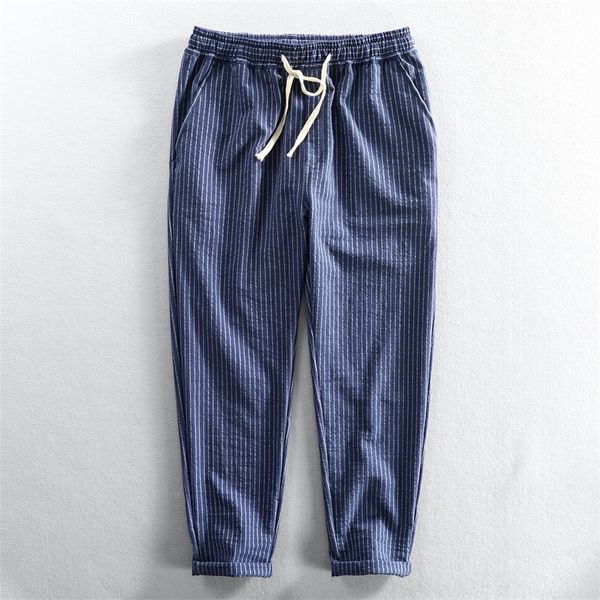 Мужские брюки Wuji Мужчины весенняя модная эластичная талия полосатая полоса простая повседневная япона.