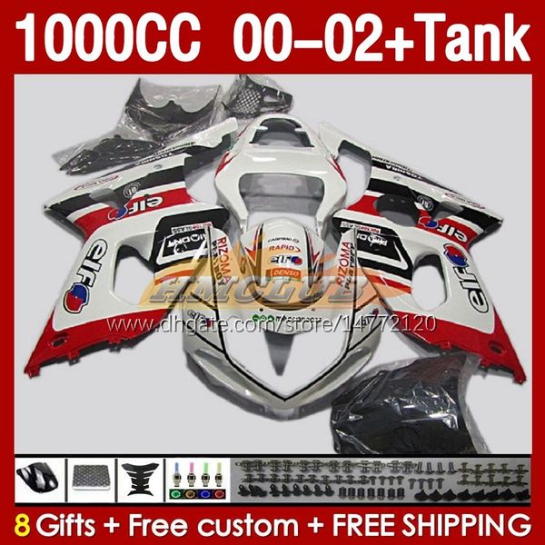 Suzuki için OEM Kırmızı Stock Fairings Tank K2 GSXR-1000 GSXR 1000 CC GSXR1000 00 01 02 Vücut 155no.38 GSX R1000 GSX-R1000 2001 2002 2002 1000cc 00-02 Enjeksiyon Kalıp Kaplama