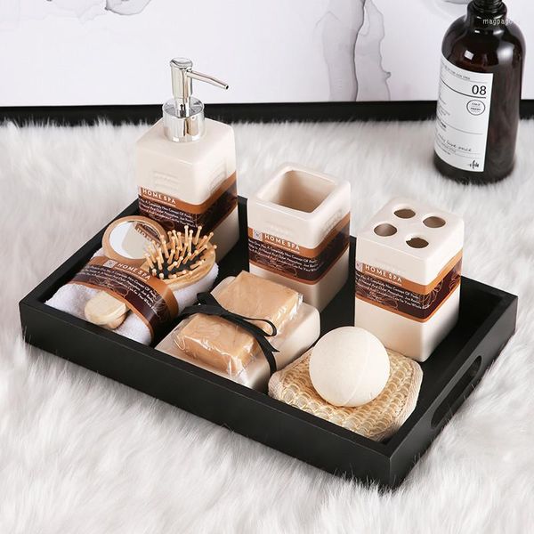 Set di accessori per il bagno Accessori per il bagno Dispenser di sapone in ceramica Portaspazzolino Gargle Cup Piatto con vassoio Forniture Regalo di nozze