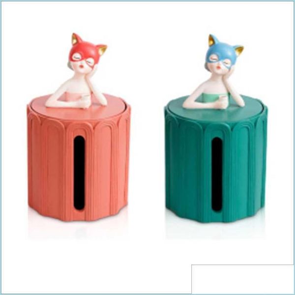 Caixas de tecidos guardanapos de resina criativa Cat Girl Box Scpture Decoration Home Room Living Gabinete de TV MTI-Fun￧￣o Papel T MXHOME DHC8J