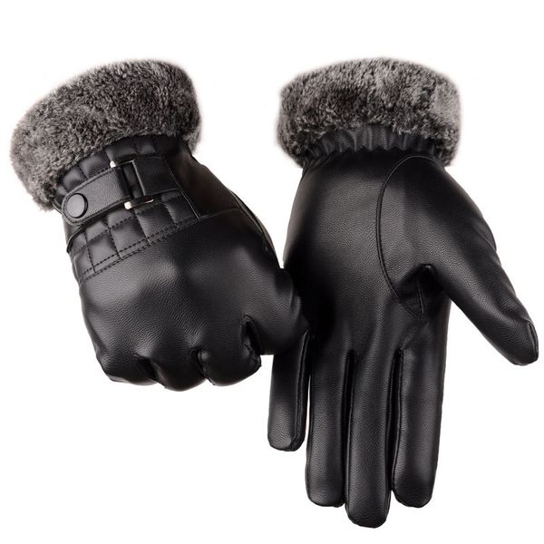 Прохладные утолщенные черные теплые моющиеся кожаные перчатки, деловые рабочие перчатки с сенсорным экраном, мужские Рождественский подарок