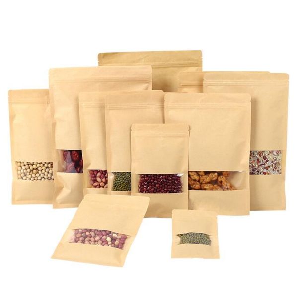 Bolsa de papel Kraft de atacado Stand Up Gift Alimento seco Tea de frutas bolsas de embalagem