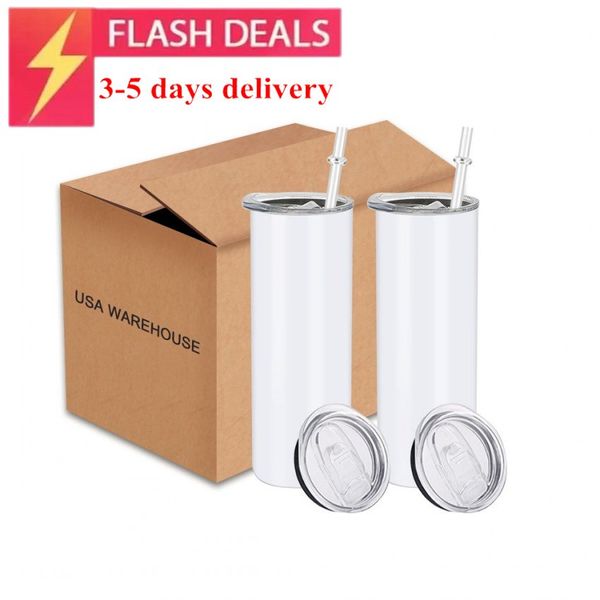 Estoque dos EUA 25pc/Carton 20oz Tumblers retos Thermo Transferência de calor Diy Sublimação em branco Garrafas de água em branco para casa e viagens 0510