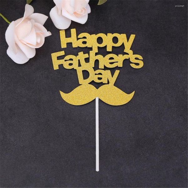 Forniture festive 1PCS DIY Silver Gold Mustache Happy Father Day Cake Topper Flag per Birtay Party Baking Decor