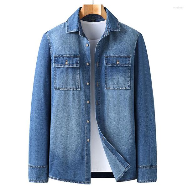 Männer Casual Hemden Herbst Baumwolle Denim Männer Slim Fit Smart Einfarbig Langarm Herren Jeans Hemd Mode Männlich Schwarz blau