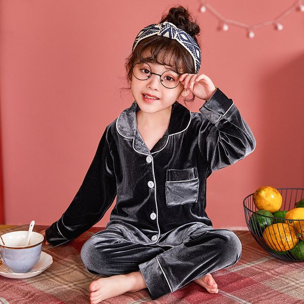 Pyjamas Winter Velour Sets für Kinder Herbst Langarm Drehen unten Colloar Warme Nachtwäsche Kinder Homewear Jungen Mädchen Pyjama Anzug 220922