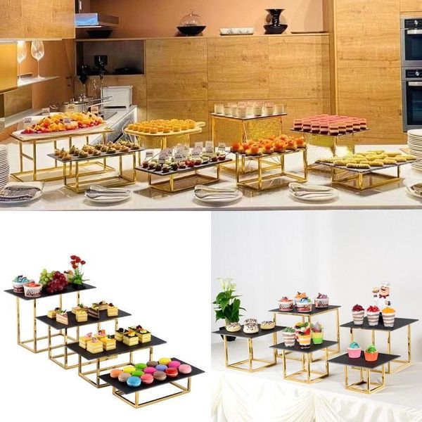 Forniture per feste 18 pezzi Oro lucido Alimenti per feste domestiche Tavolo da bar per caramelle Buffet per banchetti Alzata per torte Biscotti per cupcake di nozze Vassoi per piatti di frutta