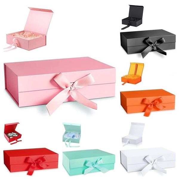 Confezione regalo Scatola con fiocco Magnetico Flip Imballaggio Nastro rigido Matrimonio Cartone es Bowknot Clamshell Folding 220922