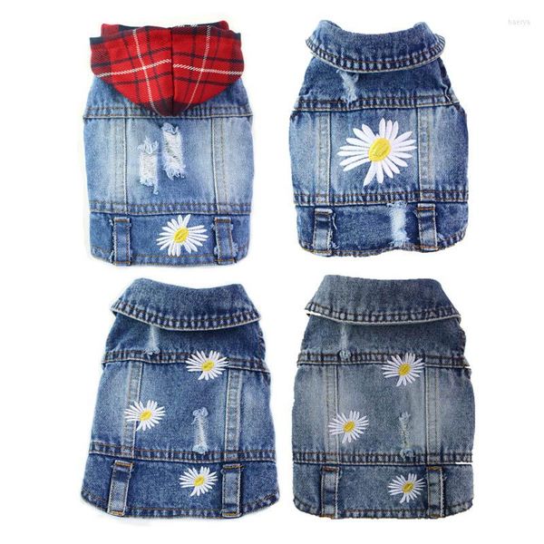 Hundebekleidung XS-XXL Jeanskostüm Sommer Cowboy Welpenweste Süßes Gänseblümchenhemd Jeansjacke Kleidung für Hunde Chihuahua Dackel Yorkies