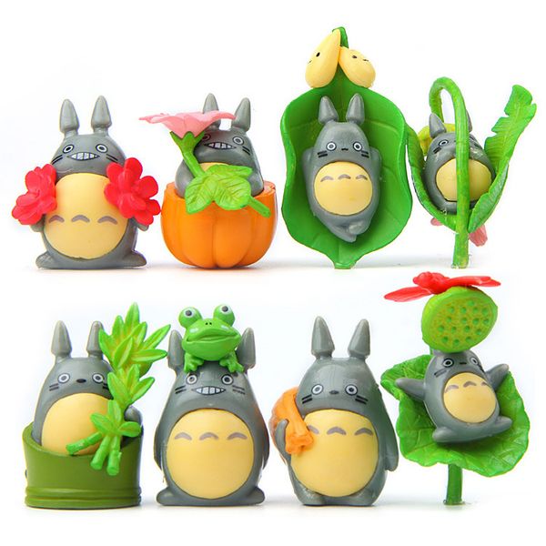 8 Stück Totoro Film Actionfiguren Blatt Oh-Totoro Anime Harz Mini Spielzeug Artwares Kuchendeckel Dekorationen 3,4–3,8 cm/1,3–1,5 Zoll hoch