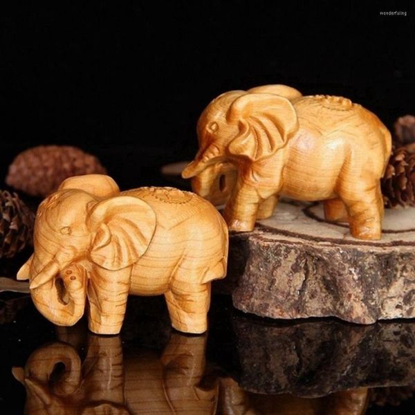 Figurine decorative Legno di Thuja naturale Elefante Artigianato Mini animali in legno intagliato Decorazione antica