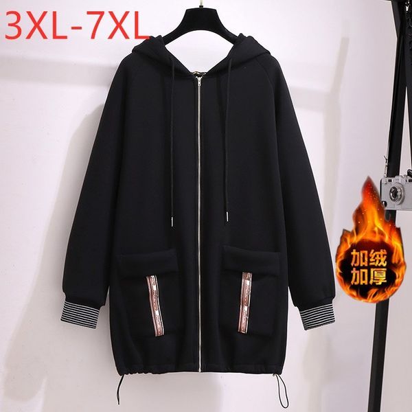 Mulheres s plus size lowewear casacats outono winter women jacket capuz de manga longa solar veludo grosso casaco de moletom preto 3xl 4xl 5xl 6xl 7xl 220922