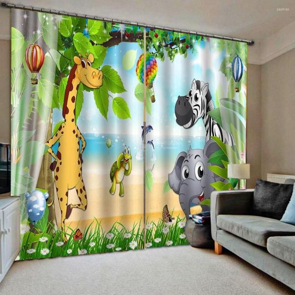Cortina cortina da sala de estar decoração de quarto 2 painéis cortinas de gancho de ganchas de desenho animado infantil