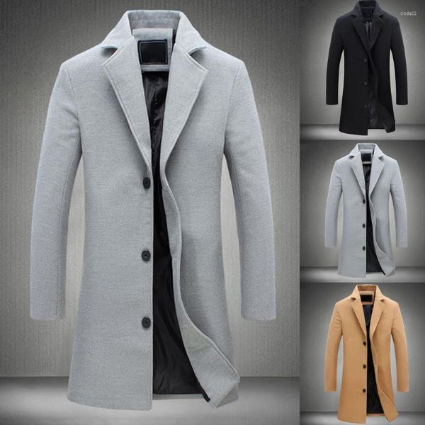 Herren-Wintermantel aus Wolle, einreihig, lange Wolljacke, warm, übergroßer Mantel für Bürokleidung
