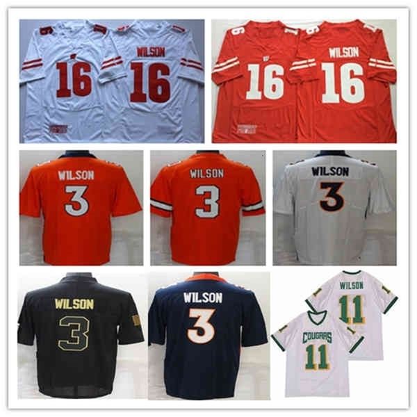 Wskt Man Football 3 Maglia Russell Wilson Arancione Blu Nero Ncaa College 16 Wisconsin Badgers Rosso Bianco High School 11 Cougars Sticthed Camicie
