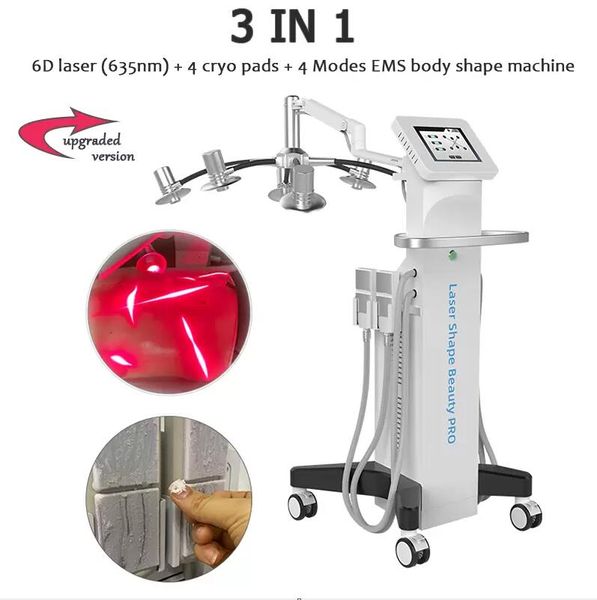 Professionelle 6D-Lipollaser-Schlankheitsmaschine EMS-Kryo-Pads Schlanker Fettentfernungsdiodenlaser 635 nm Roter Gewichtsverlust Kavitation Körperform Haut Straffen Reduzieren Sie Cellulite