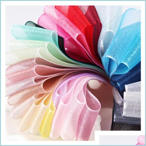 Decoração de festa 5/25/50YARDS/ROLO 38mm Organza Ribbon Chread Wrap Diy Wedding Christmas Christmas Seda Ribbons Lace Fabric WD01 MXHOME DHR0M