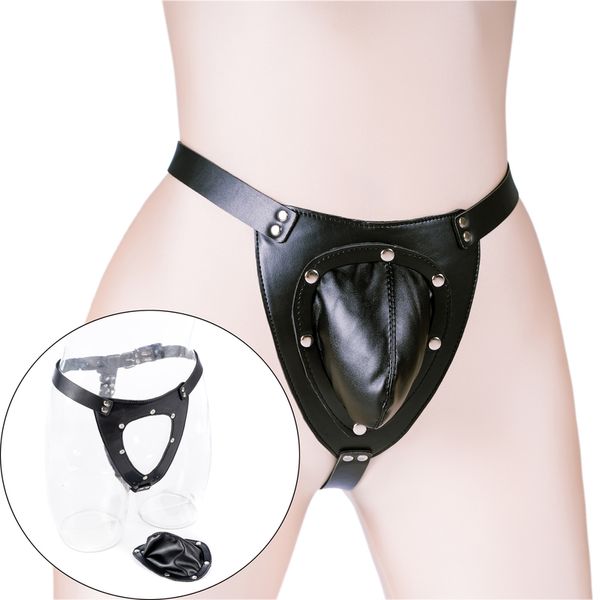 Slips Höschen Erotik Leder Tanga Höschen und abnehmbarer Penis Cock Cage SM Bondage Höschen verstellbare Herren Keuschheitsgürtel Sexy Kostüm Sexspielzeug 220922