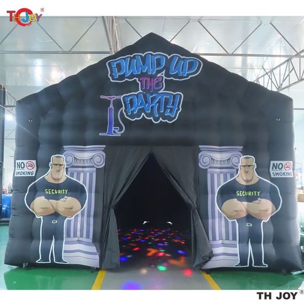 Atividades ao ar livre 7x5m grande cubo inflável preto tenda de casamento quadrado gazebo sala de eventos grande móvel portátil luz led boate pavilhão de festa para uso ao ar livre