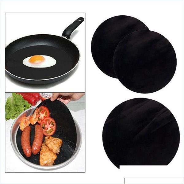 Matten Pads 2 Stücke Wiederverwendbare Antihaft-Matte Pfanne Fry Liner Blatt Kochen Wok Pad Küche BBQ Backwerkzeug Runde 24 cm Durchmesser Drop Mxhome Dhdvc