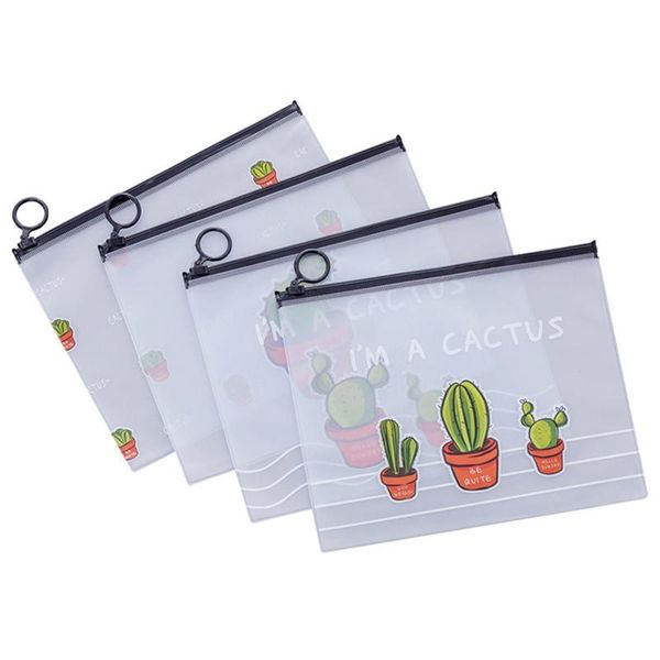 Clear Student Stationery Pen Bag Cactus File Bag Pasta Travel Makeup Lady Beauty Storage Sacos de arquivamento de documentos transparentes RRB15671