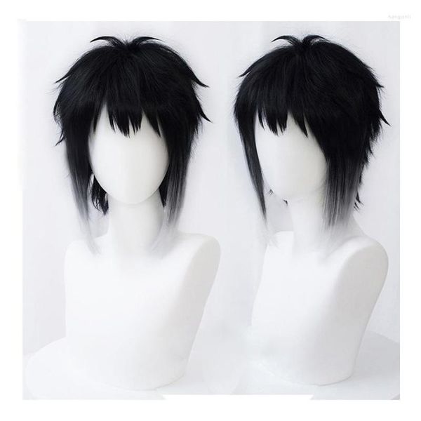 Party Supplies Bungou Stray Dogs Ryunosuke Akutagawa Kurze schwarze mit weißer Perücke Hitzebeständiges Haar Cosplay Kostüm Perücken Kappe