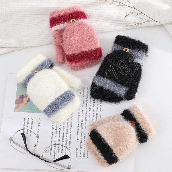 Faux Nerz stricken Halbfinger-Klappenhandschuhe für Frauen Mädchen Winter Outdoor bequeme Handschuhe Weihnachten