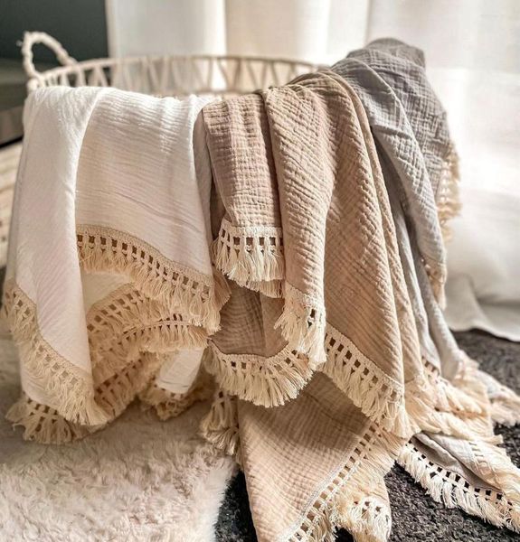 Одеяла хлопковое муслинополочное одеяло для рожденной детской кисточки