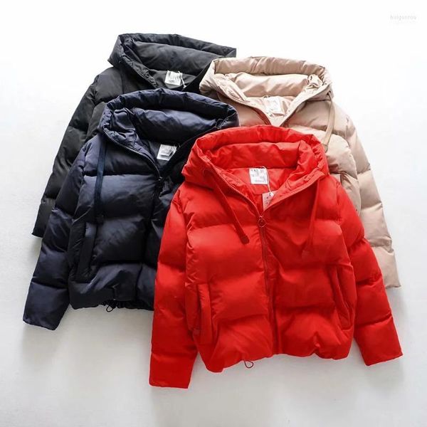 Jaqueta de inverno feminina Mulher encapuzada Capacão quente Casaco de chaque acolchoado espessa mulher casual curta parkas buffer