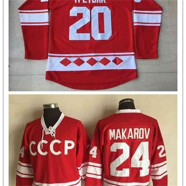 Wskt 1980 Vintag CCCP Russia Hockey 20 Vladislav Tretiak 24 Makarov Maglie Economici Uomo 100% Cucito Rosso Bianco Alternato Retro Uniformi Buono